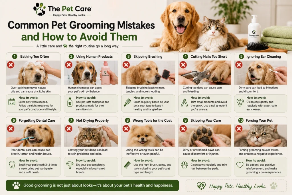 Common pet grooming mistakes and how to avoid them for dogs and cats.